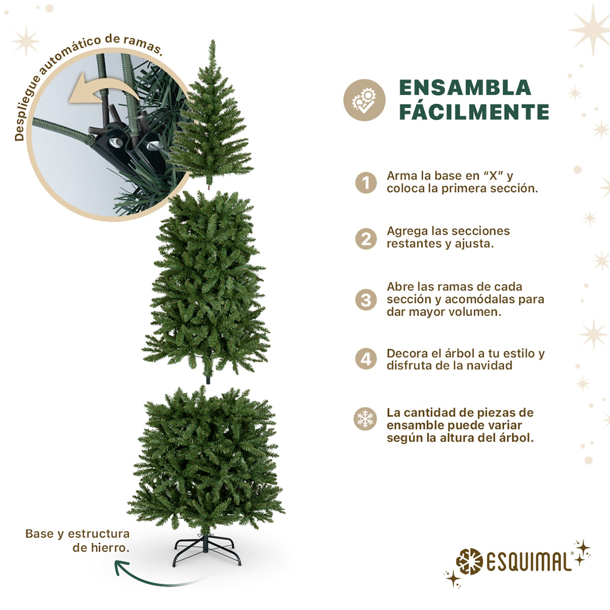 Árbol de Navidad Tipo Lápiz 2.5m 1550 Ramas Pino para Temporada Navideña (Verde Oliva) ESQUIMAL