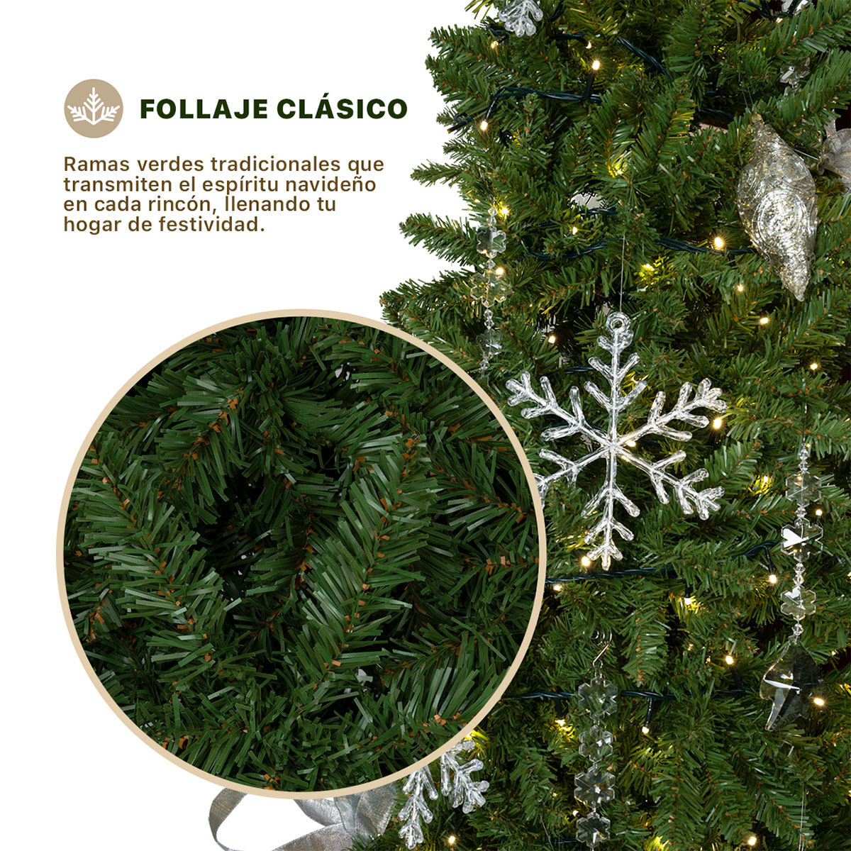 Árbol de Navidad Tipo Lápiz 2.5m 1550 Ramas Pino para Temporada Navideña (Verde Oliva) ESQUIMAL