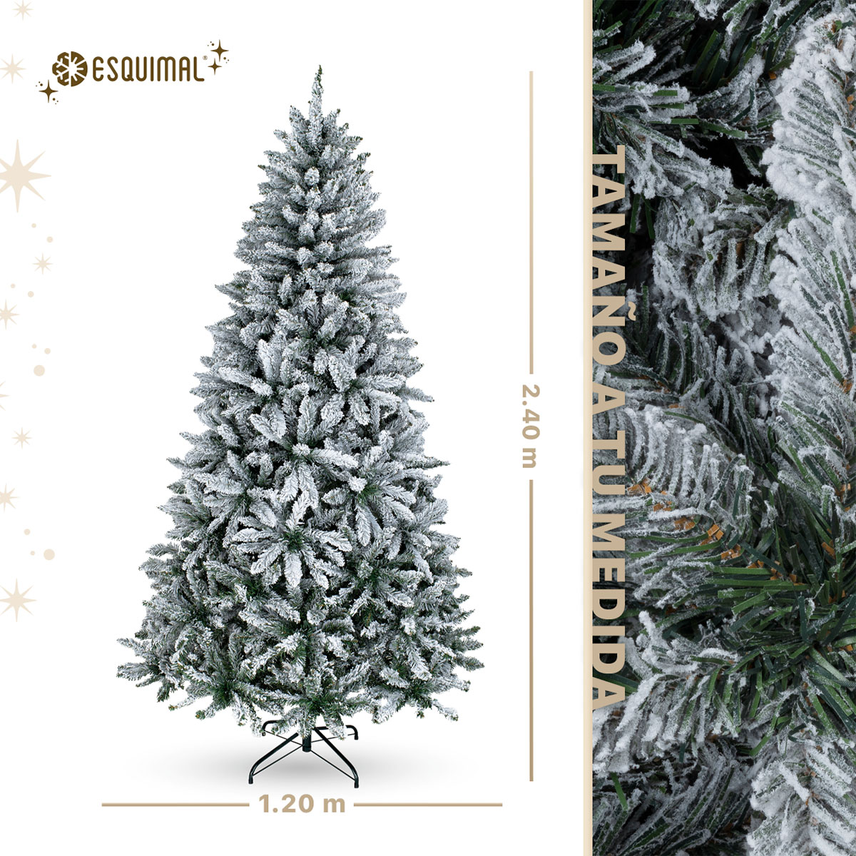 Árbol de Navidad Nevado Pino de 2.4m 1580 Ramas para Temporada Navideña (Verde). ESQUIMAL