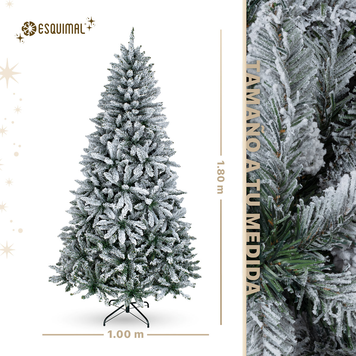 Árbol de Navidad Nevado Pino de 1.8m 780 Ramas  para Temporada Navideña (Verde). ESQUIMAL