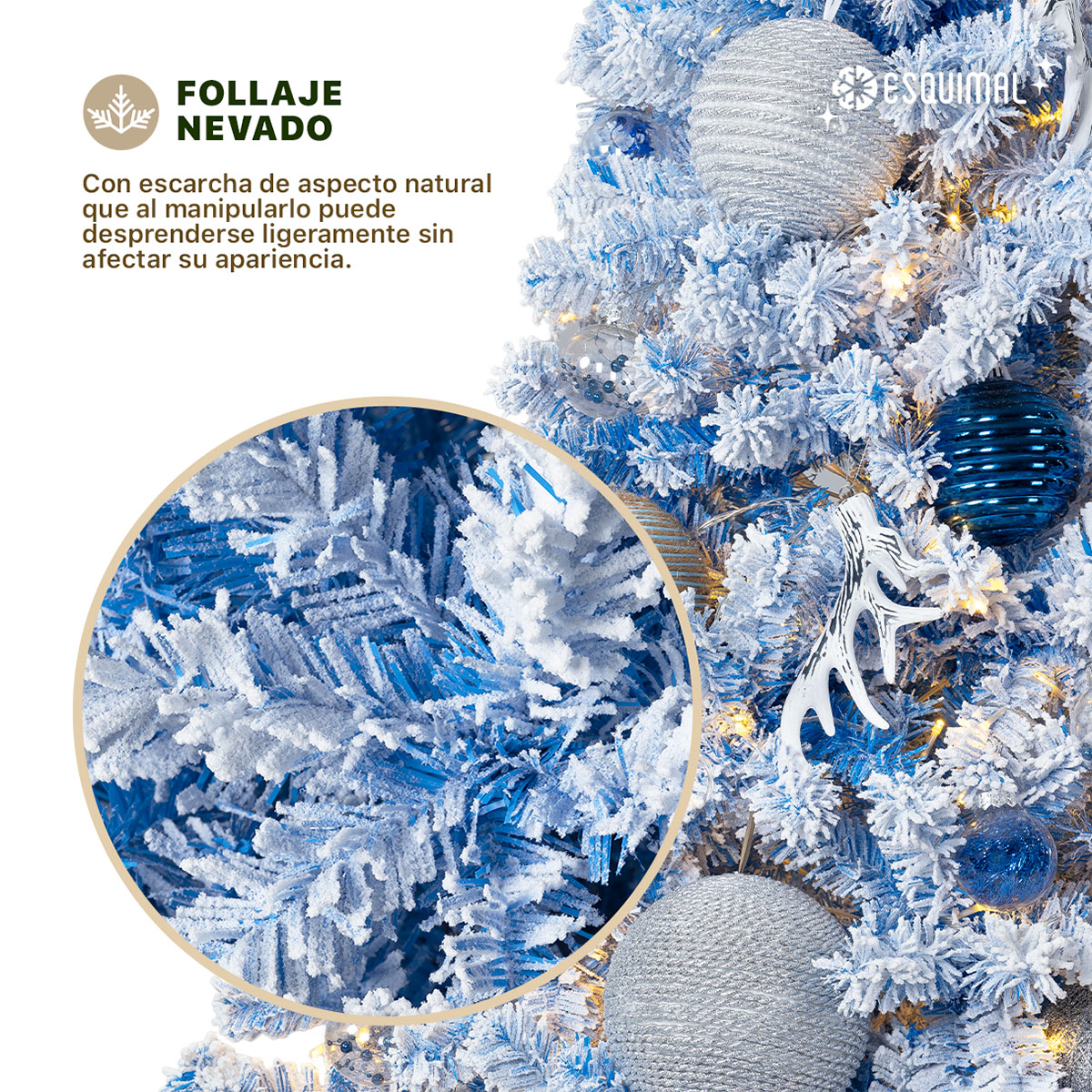 Árbol de Navidad Nevado Pino Navideño de 1.8m 780 Ramas  (Azul).  ESQUIMAL.