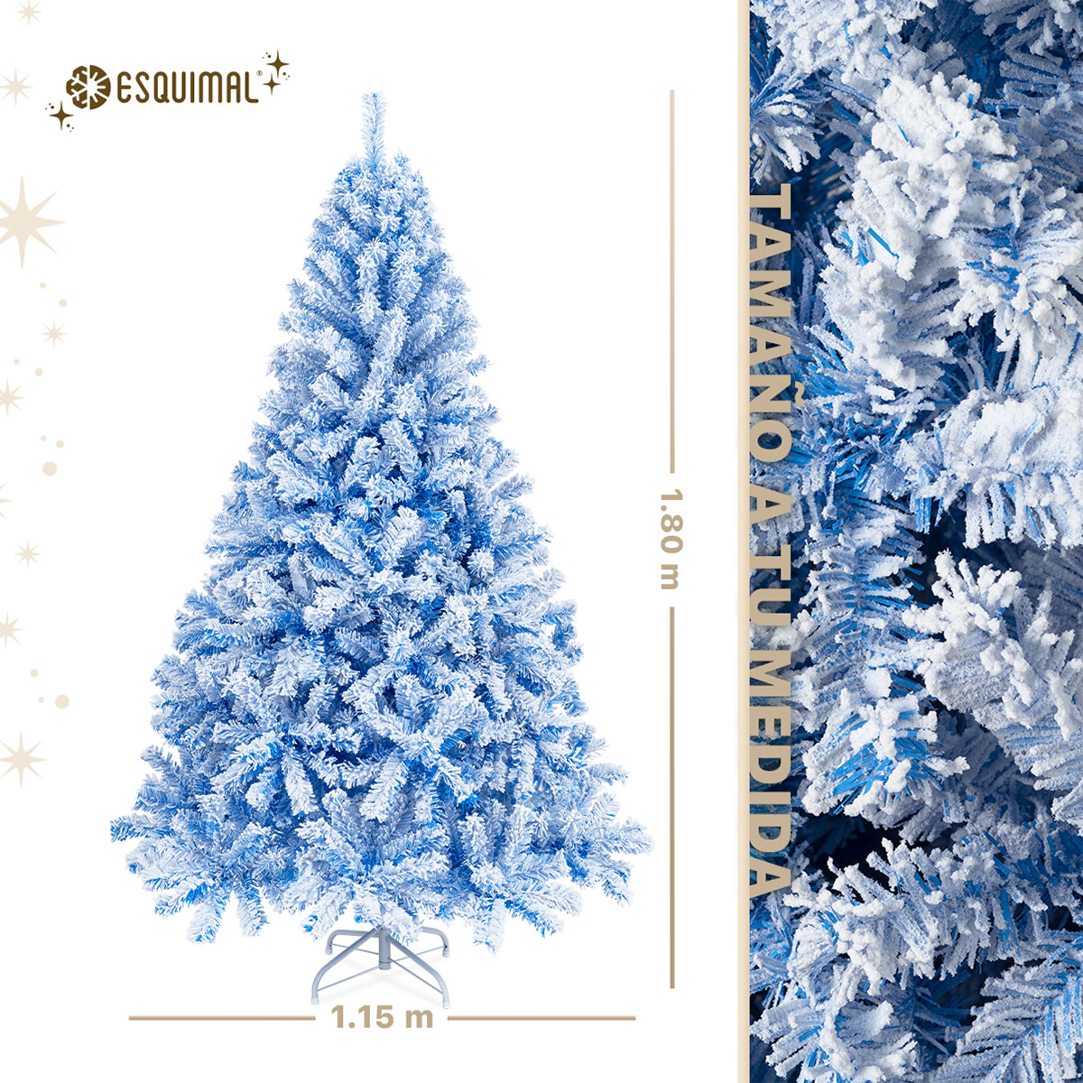 Árbol de Navidad Nevado Pino Navideño de 1.8m 780 Ramas  (Azul).  ESQUIMAL.