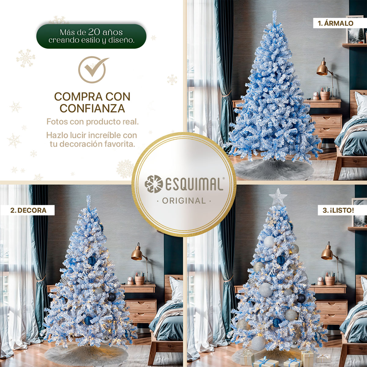 Árbol de Navidad Nevado Pino Navideño de 1.8m 780 Ramas  (Azul).  ESQUIMAL.