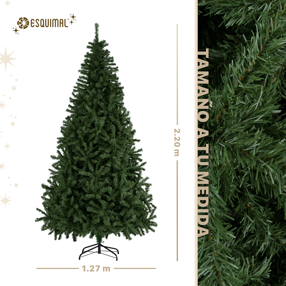 Árbol de Navidad Artificial Pino Clásico 2.2m 1800 Ramas para Temporada Navideña Verde ESQUIMAL