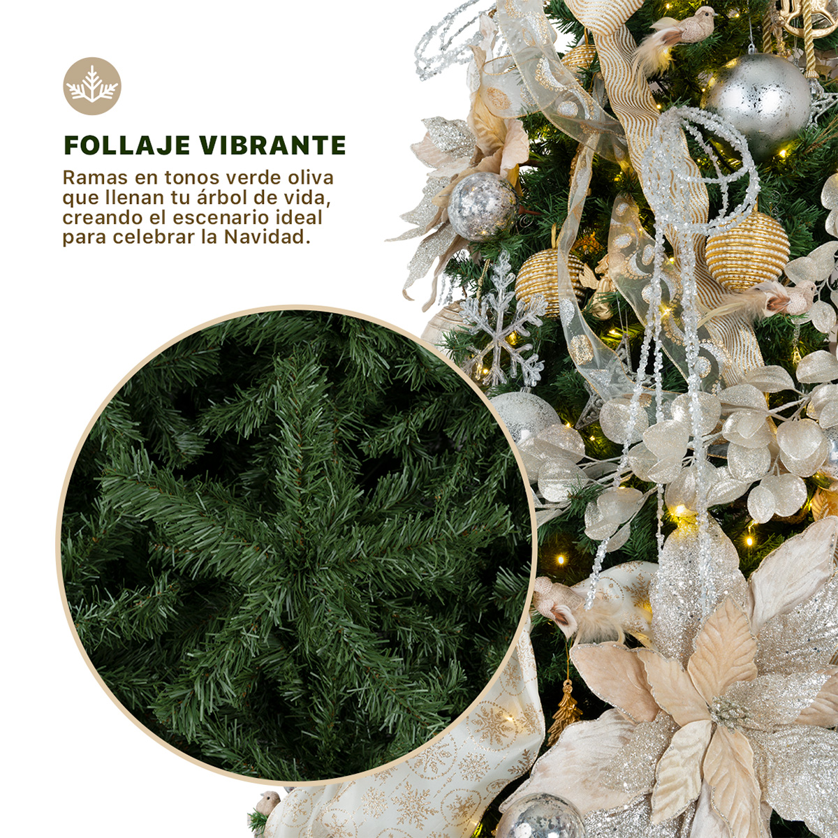 Árbol de Navidad Artificial Pino Clásico 2.2m 1800 Ramas para Temporada Navideña Verde ESQUIMAL