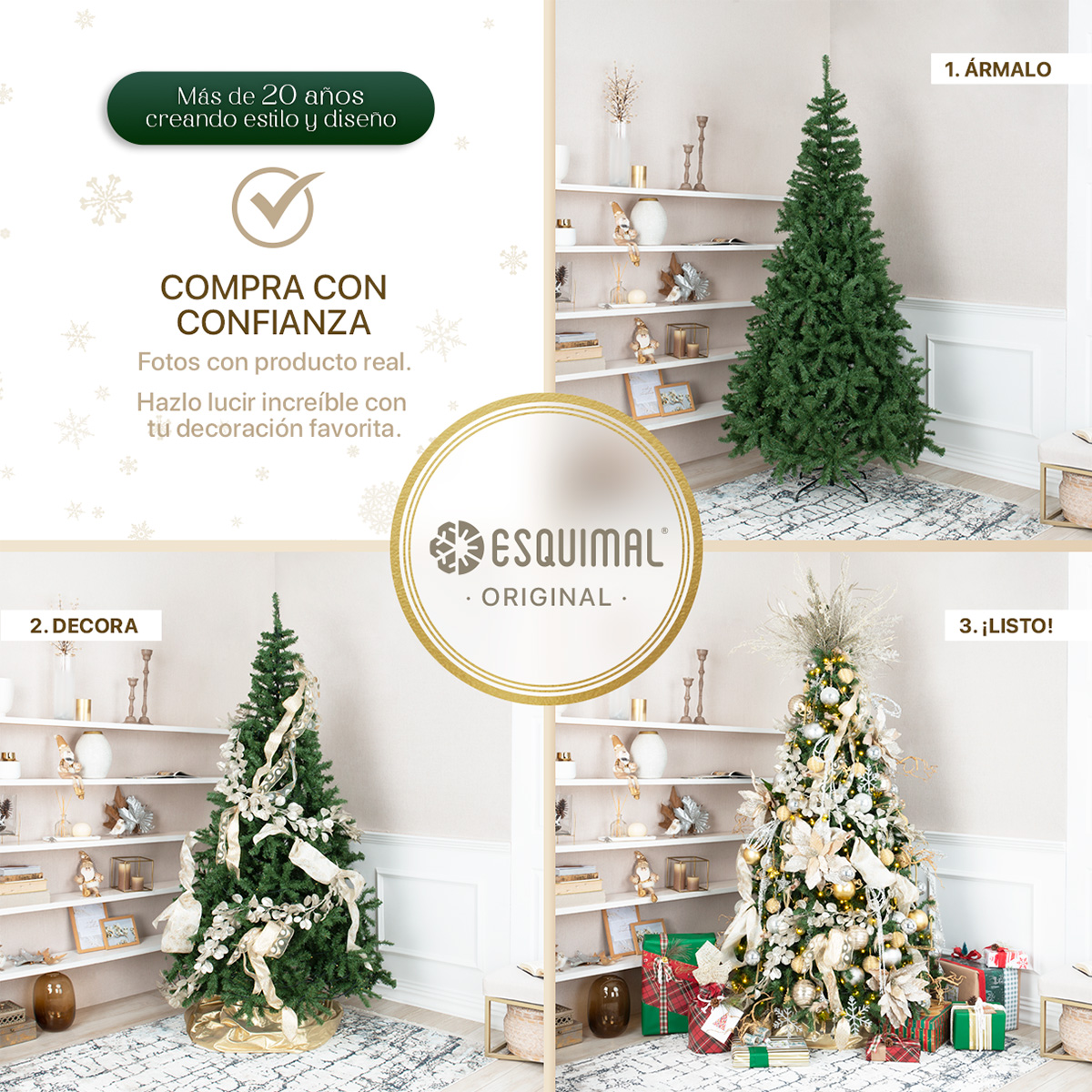 Árbol de Navidad Artificial Pino Clásico 2.2m 1800 Ramas para Temporada Navideña Verde ESQUIMAL