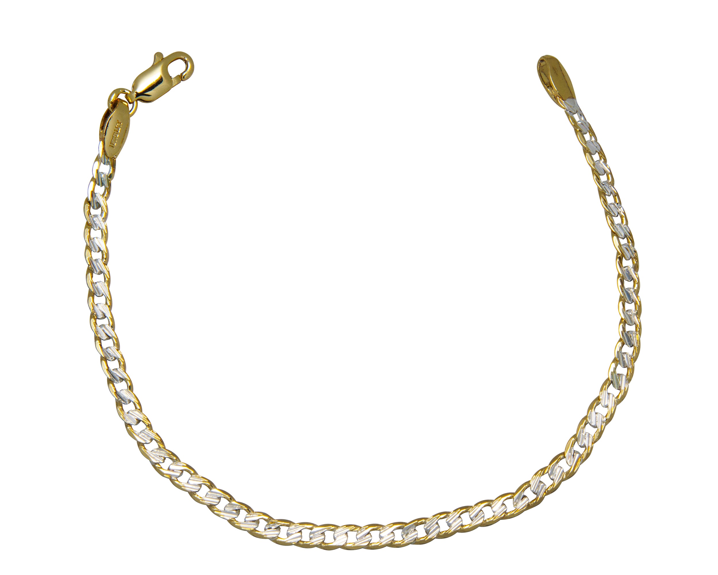 Pulsera Esclava Chapa de Oro 18K Horoz barbada bicolor 3mm ancho 18cm SH117
