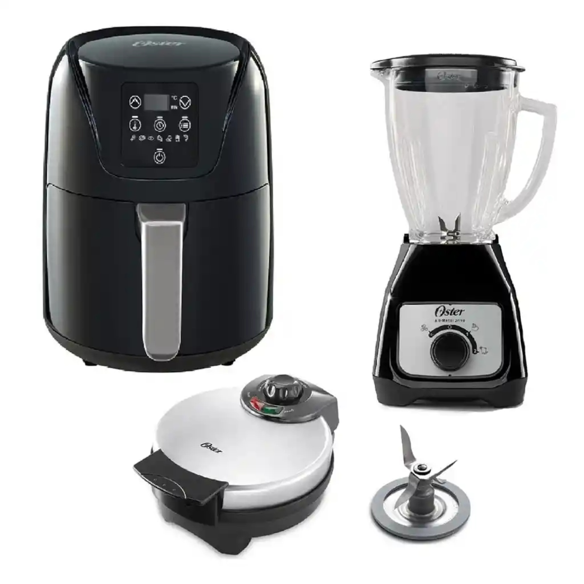 Combo Oster 4 Piezas 2216811 Licuadora + Freidora de Aire + Wafflera + Cuchilla Acero Inox ORTY8