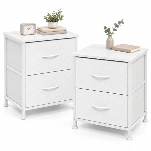 Set De 2 Buros Mesas De Noche 4 Cajones Organizador Acero Mate Blanco Houzer