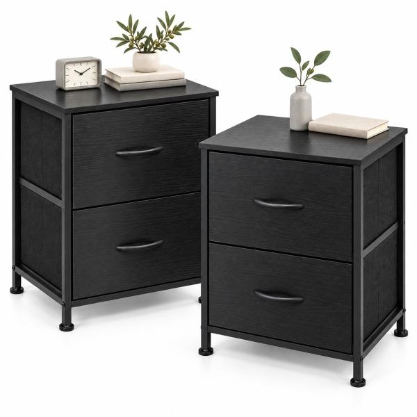 Set De 2 Buros Mesas De Noche 4 Cajones Organizador Acero Mate Negro Houzer