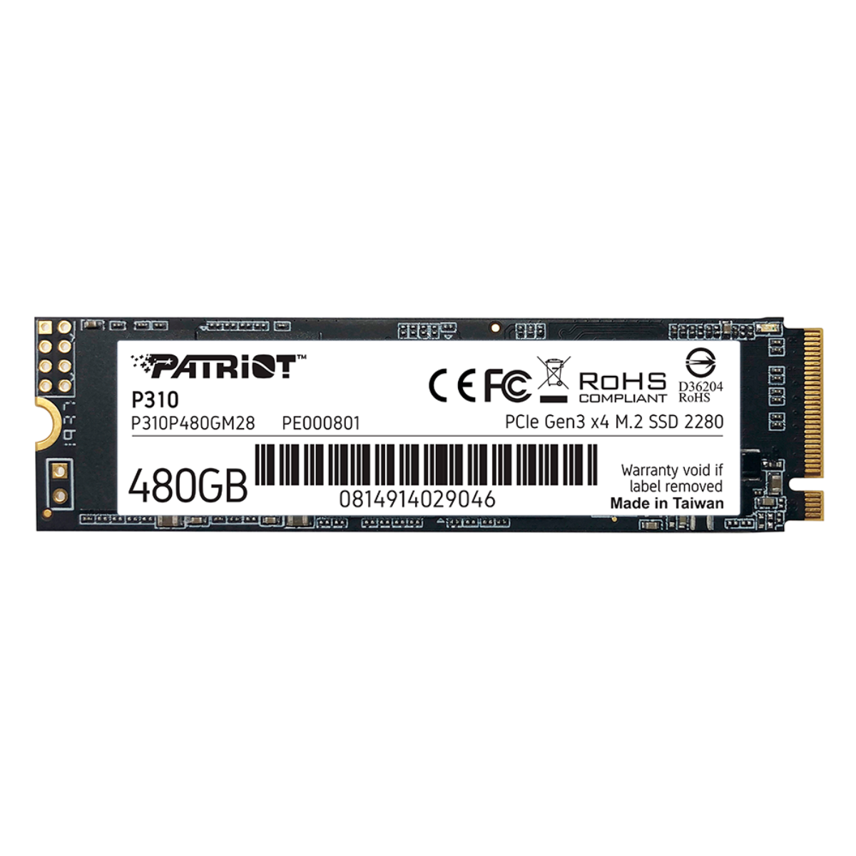 SSD Patriot P310 NVMe, 480GB, M.2, 1.000MB/s Escritura, 1700 MB/s Lectura, PCI Express 3.0