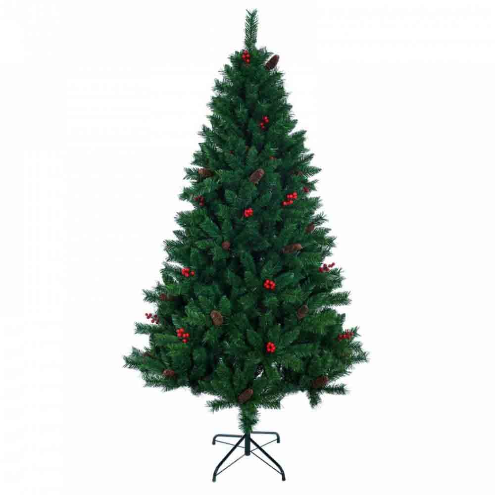 Árbol de Navidad Verde 1.80 m con Berries y Piñas de Pino Decorativos, Estilo Natural Realista Kyuden Home