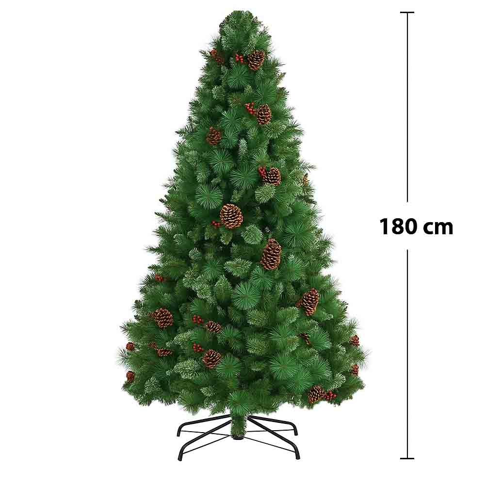 Árbol de Navidad Verde 1.80 m con Berries y Piñas de Pino Decorativos, Estilo Natural Realista Kyuden Home