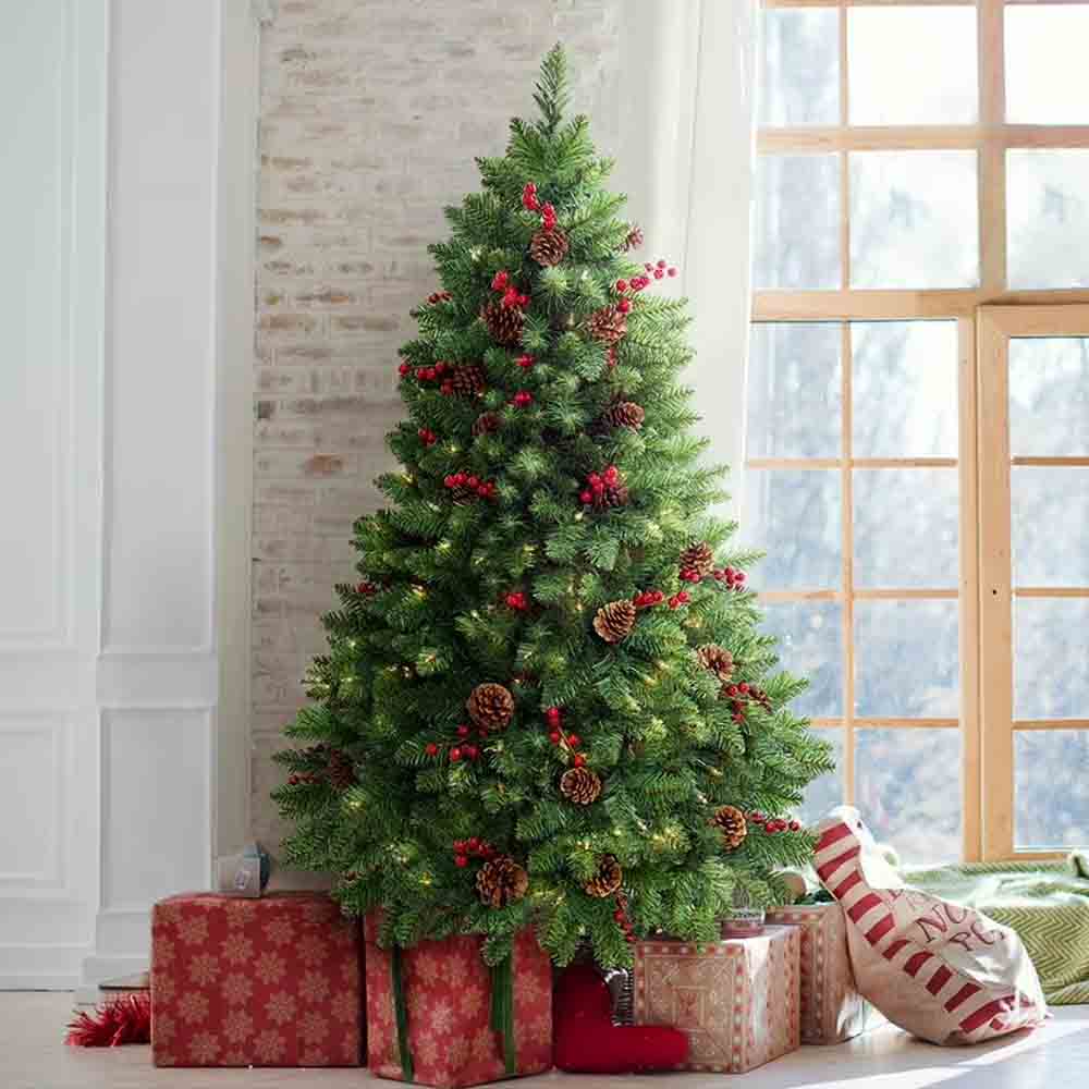 Árbol de Navidad Verde 1.80 m con Berries y Piñas de Pino Decorativos, Estilo Natural Realista Kyuden Home