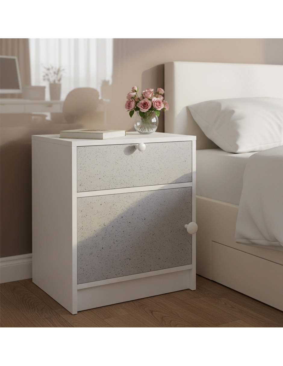 Buró Moderno Recamara Mesa Noche Minimalista MDF Color Blanco B4