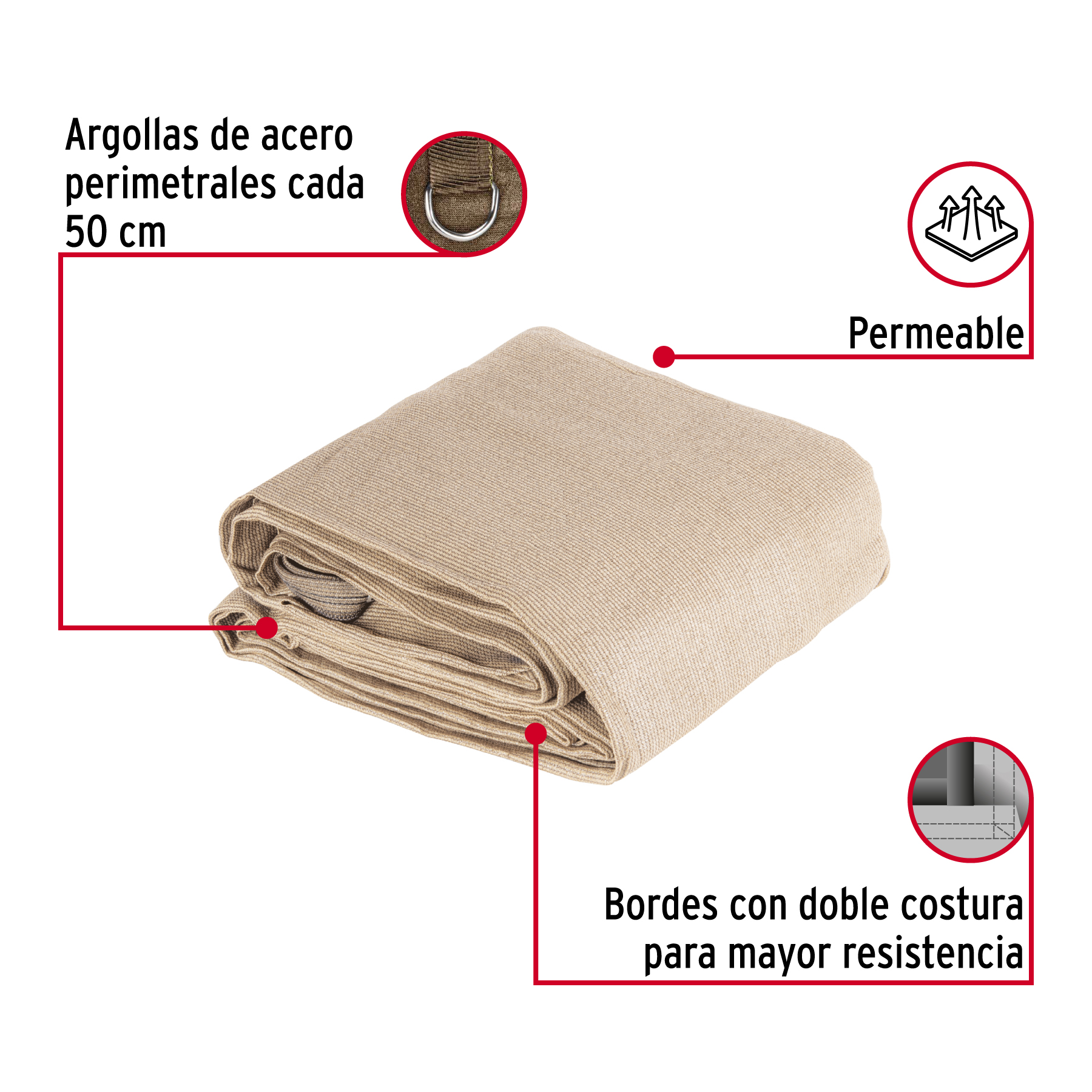 Toldo sombra raschel 80%, 6 m x 4 m, beige, FIERO