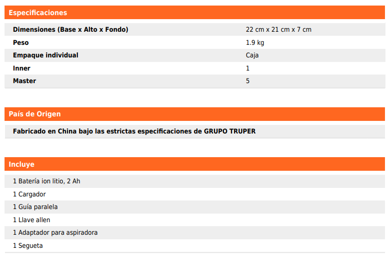 Sierra caladora Inalambrica 20V de velocidad variable , 1 batería 2Ah, TRUPER PRO