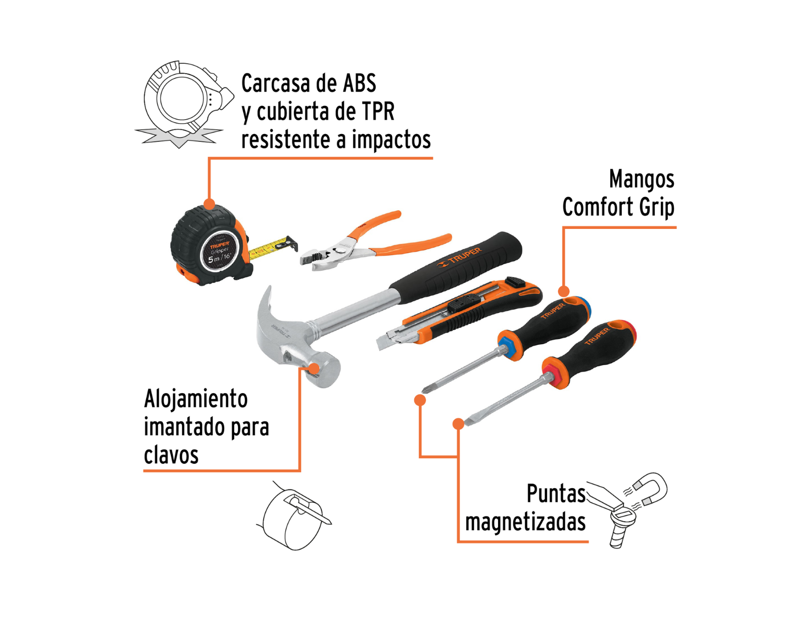 Juego de 6 herramientas caseras, modelo JGO-CAS6X marca Truper