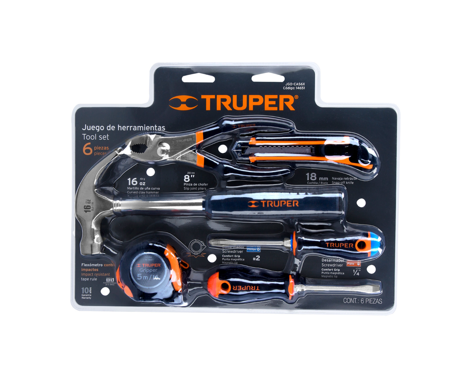 Juego de 6 herramientas caseras, modelo JGO-CAS6X marca Truper