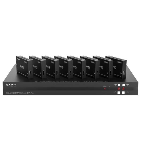 Matriz HDMI 8x8 | 4K@60Hz 4:4:4 | 8 Salidas HDMI + 8 CAT | Extensión hasta 70 m | Audio HD | Control IR/LAN/RS-232/Web GUI