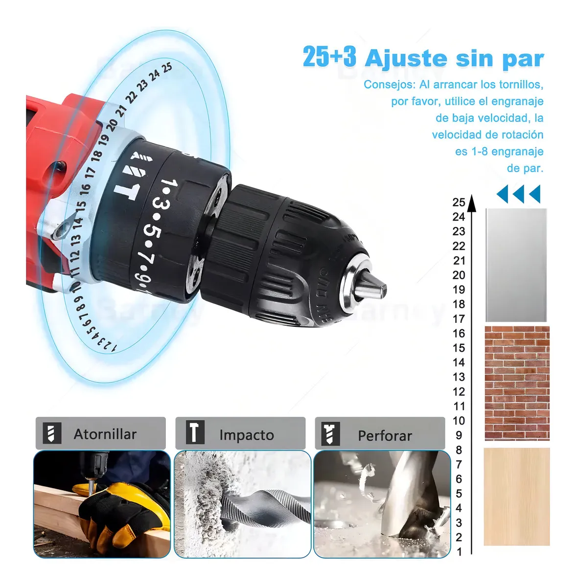 Kit Taladro Impacto Eléctrico Atornillador Inalámbrico Color Rojo Atverce