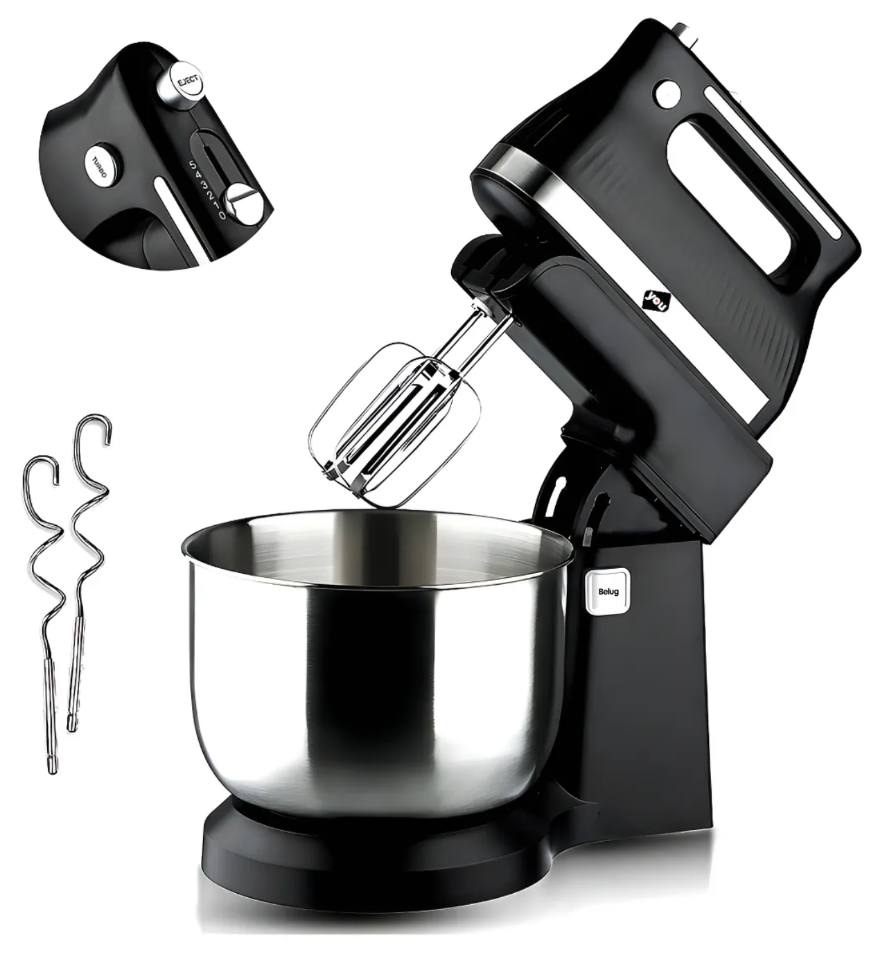 Batidora De Pedestal 2 En 1 De Mano 5 Vel Con Turbo 300w Color Negro