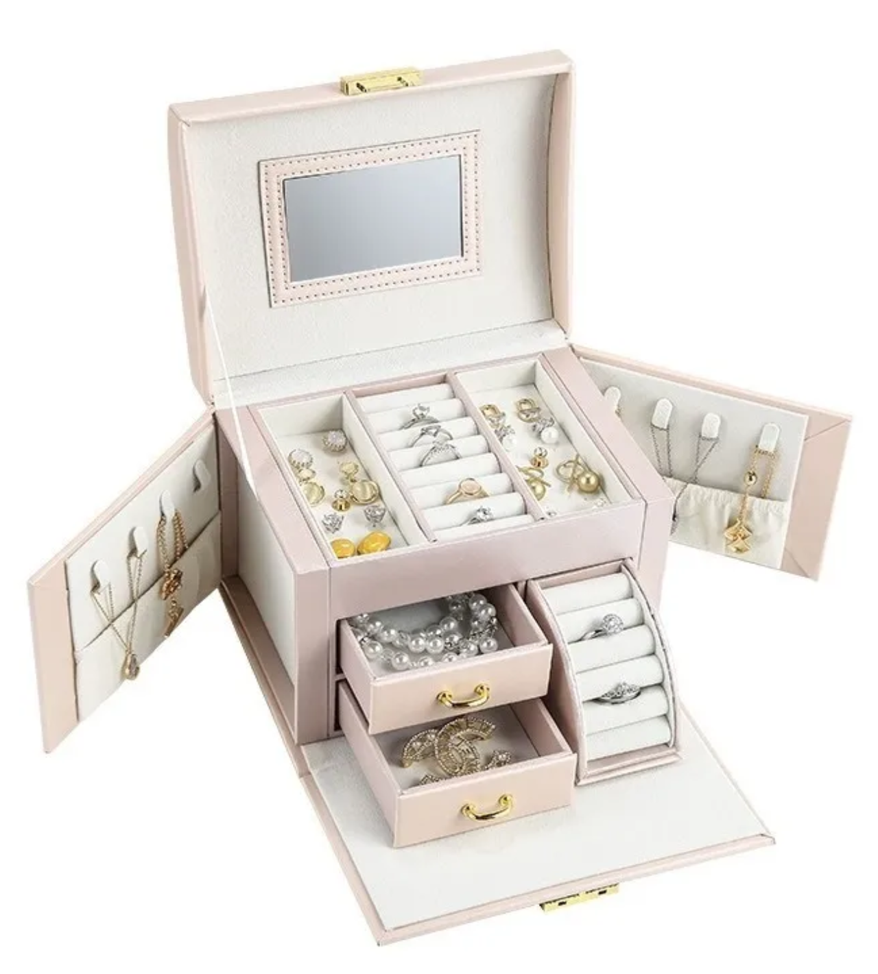 Joyero Organizador De 3 Capas, Cajas De Exhibición De Joyería rosa claro