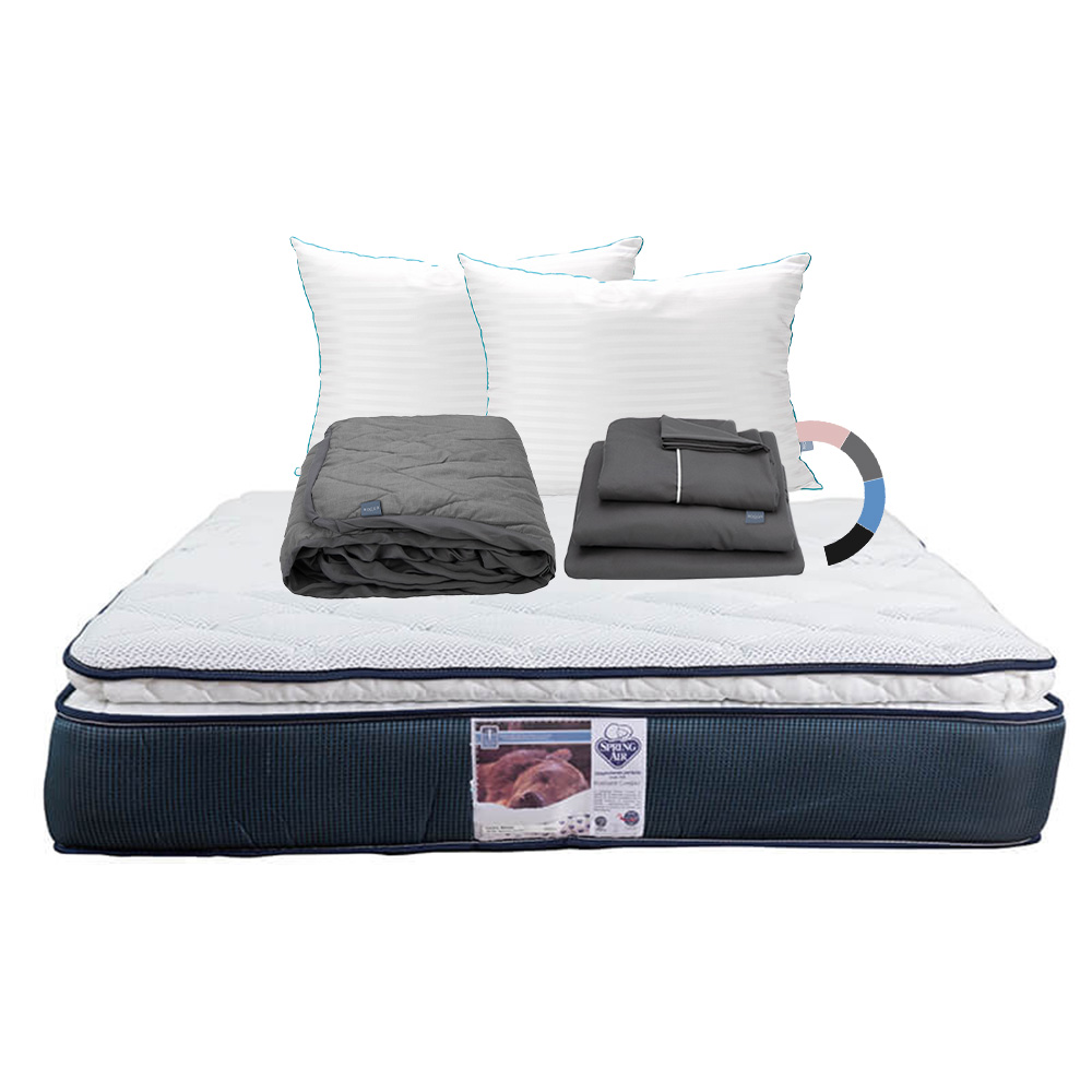 Colchón Individual Spring Air Mónaco+2 Almohadas Royal+Protector Lux+Sábanas Royal
