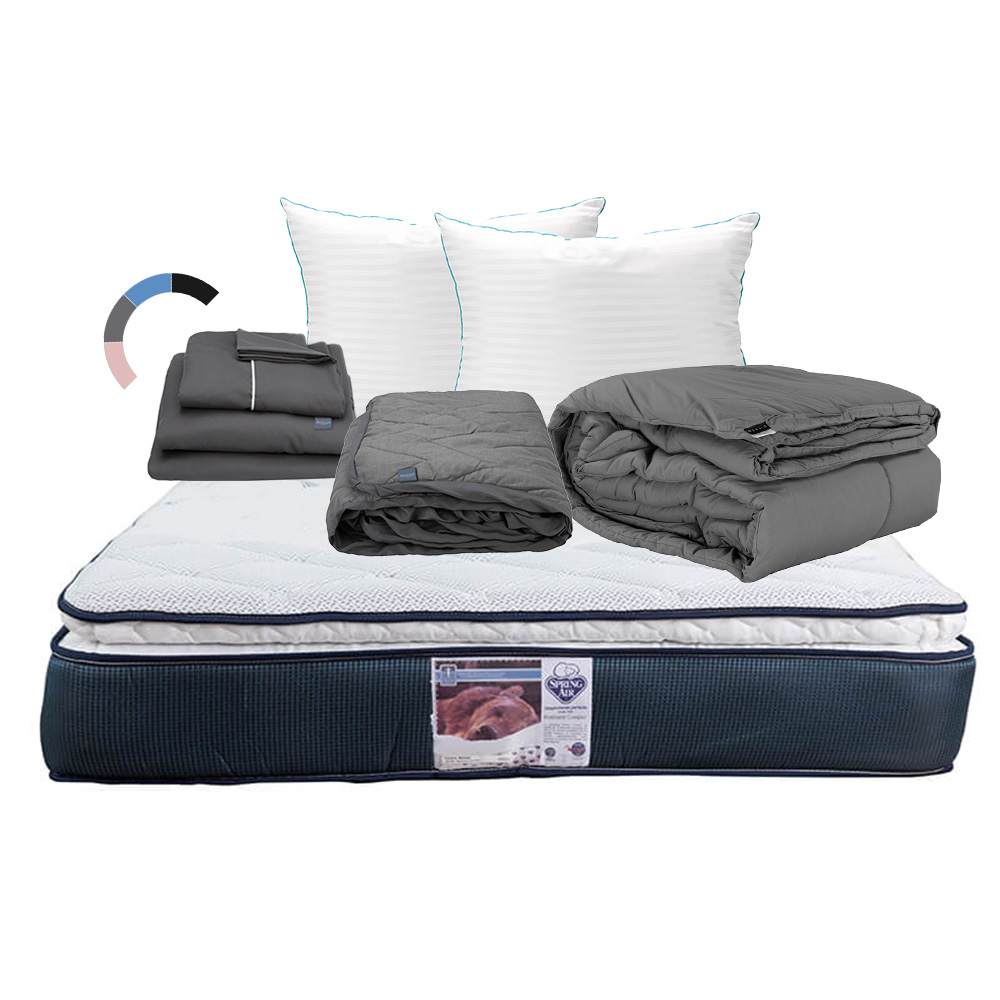 Colchón Queen Size Spring Air Mónaco + 2 Almohadas Royal + Protector Lux+ Sábanas Royal + Edredón Homy