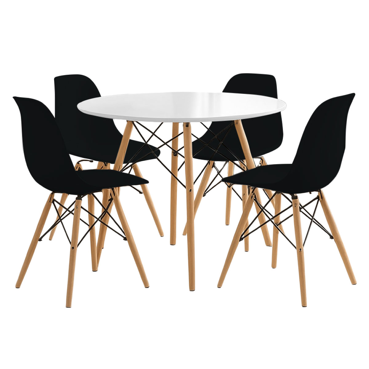 Set Comedor Mesa Redonda 80cm + 4 Sillas Eames