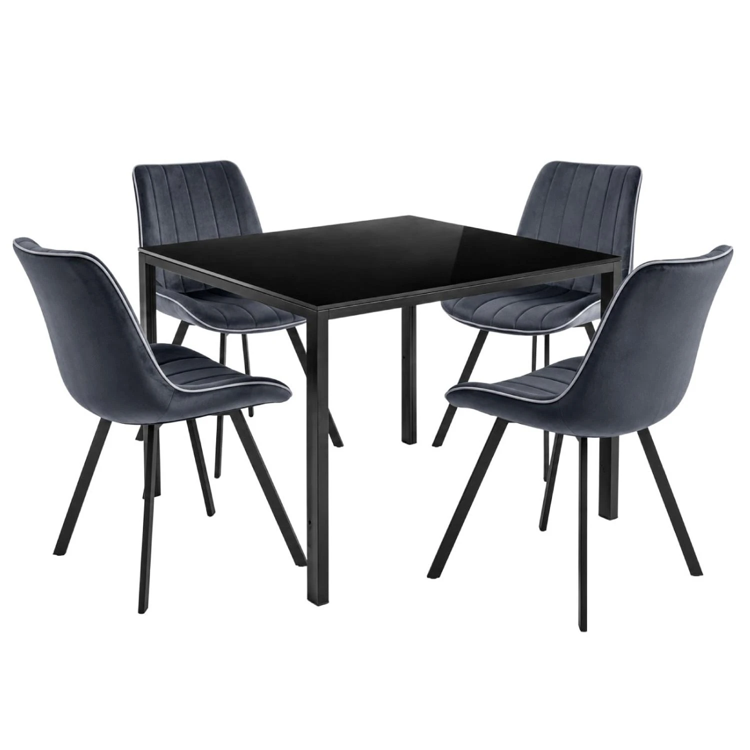 Comedor con Mesa en Vidrio Negro Moderna + 4 Sillas Velvet