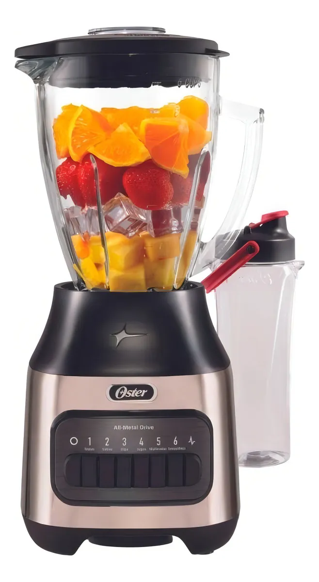  Oster Licuadora 6 Velocidades color plata Con Pulso + Vaso BNG de 600 ml 