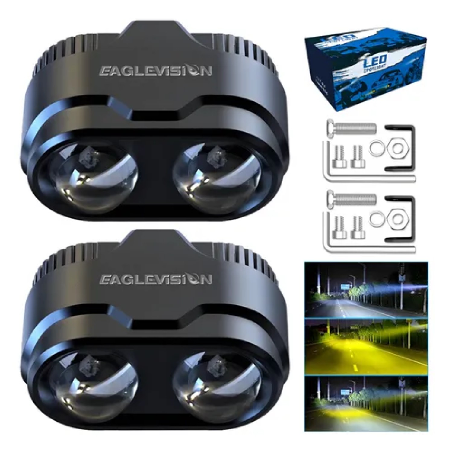 "Par Faros Led Auxiliares Luces Foco Para Motos Auto 80w negros "