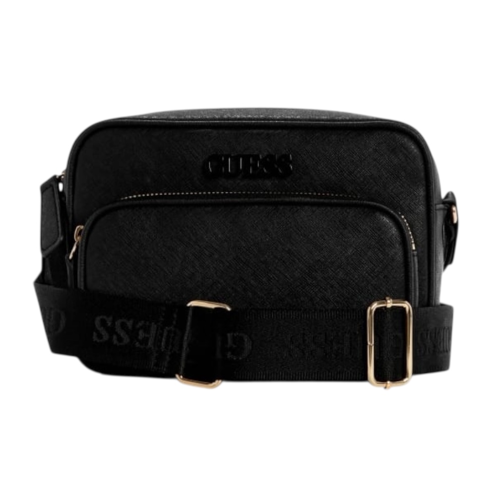 Bolsa Crossbody GUESS Zinnia Top Zip color negro de piel sintética