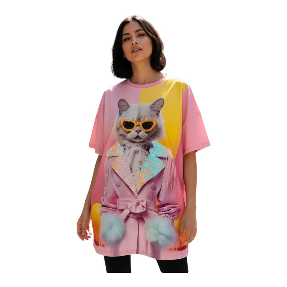 Maxiblusa Bluson Mini Vestido Playera Gato Fashionista