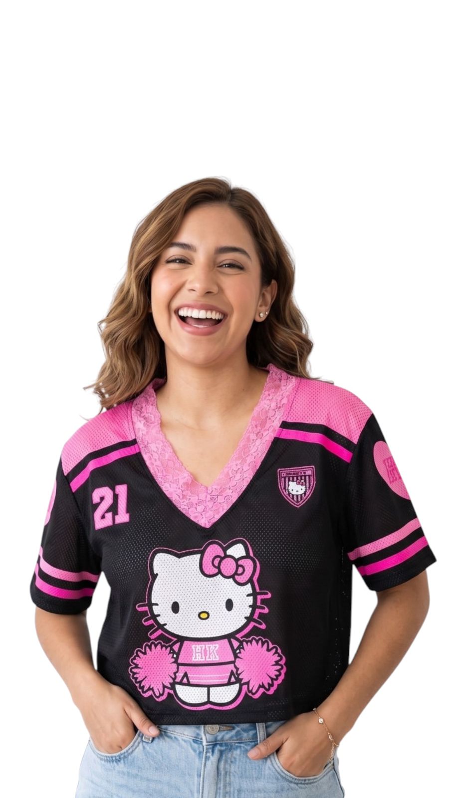 Playera Crop Top Dama Kitty Estilo Jersey Futbol Americano