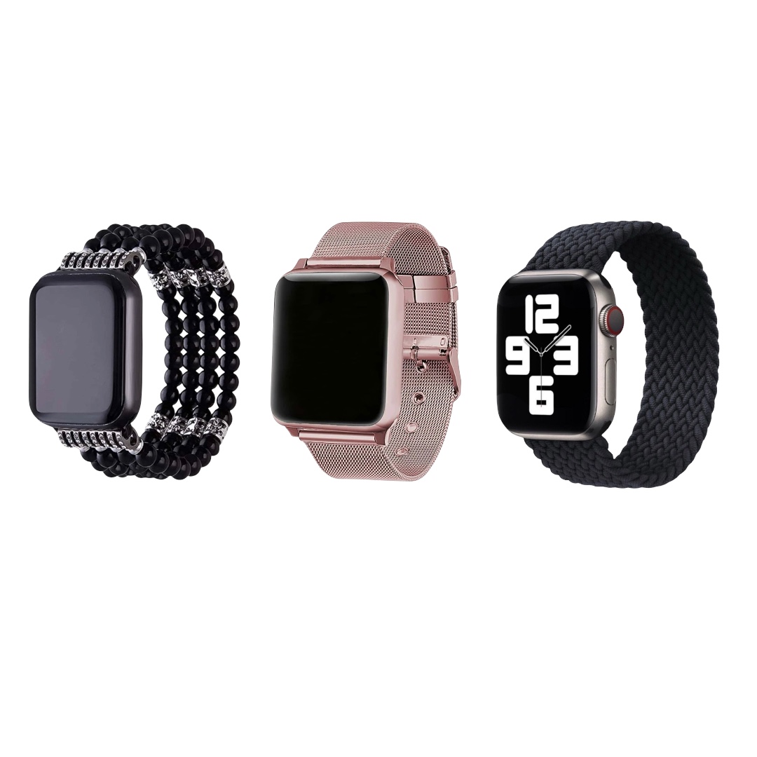 Kit Fashion Mujer 3 Correas Compatible Apple Watch 42/44/45/46 MM.