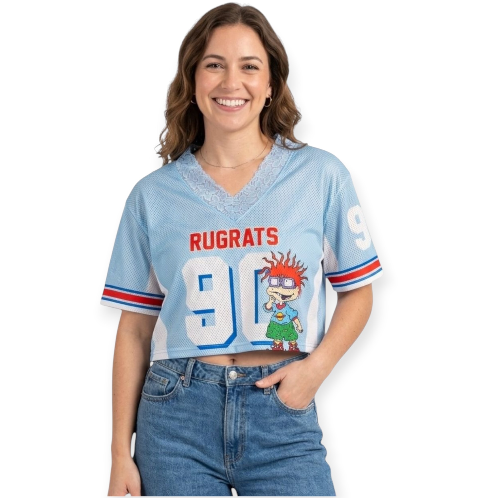 Playera Crop Top Dama Rugrats Estilo Jersey Futbol Americano