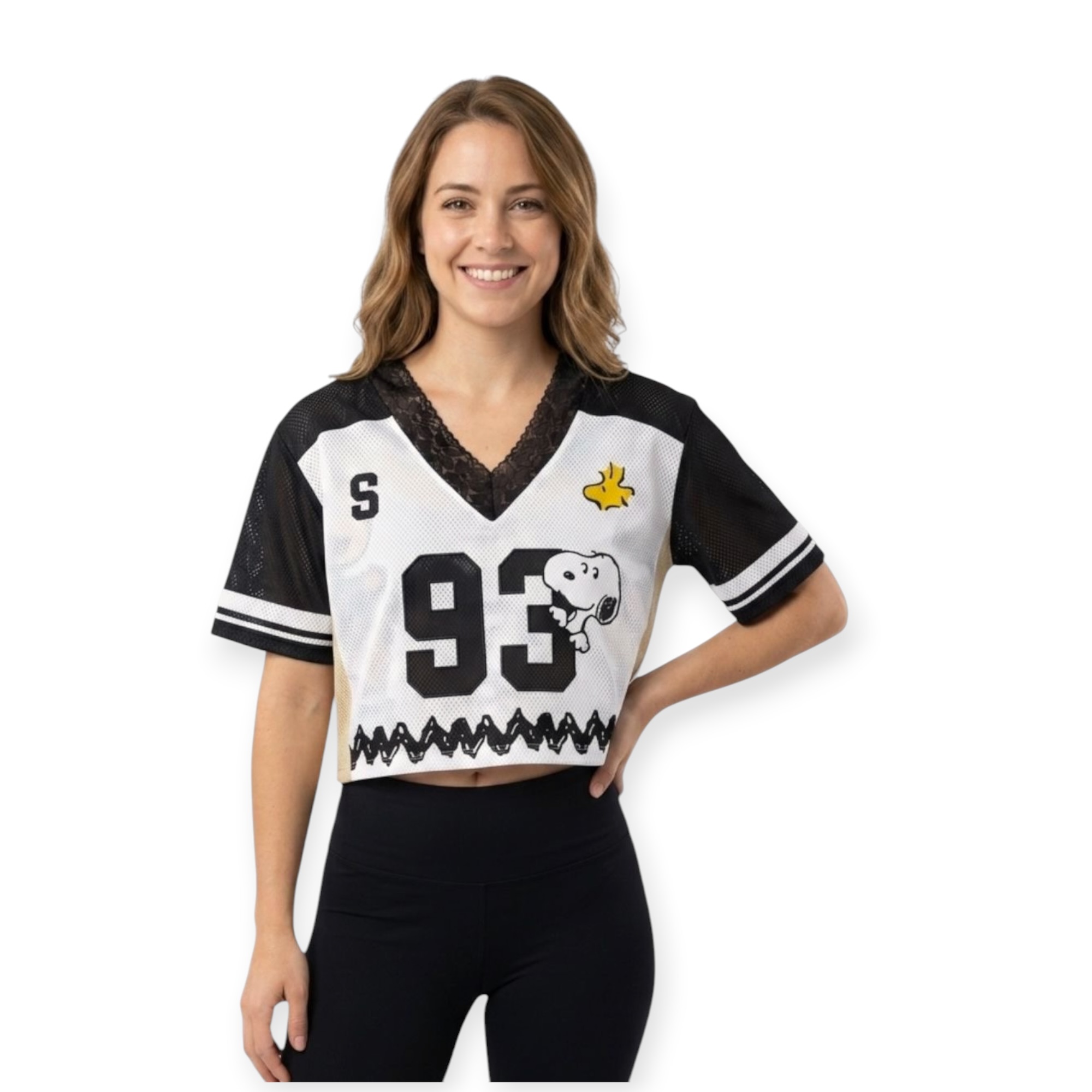 Playera Crop Top Dama SNOOPIE  Estilo Jersey Futbol Americano