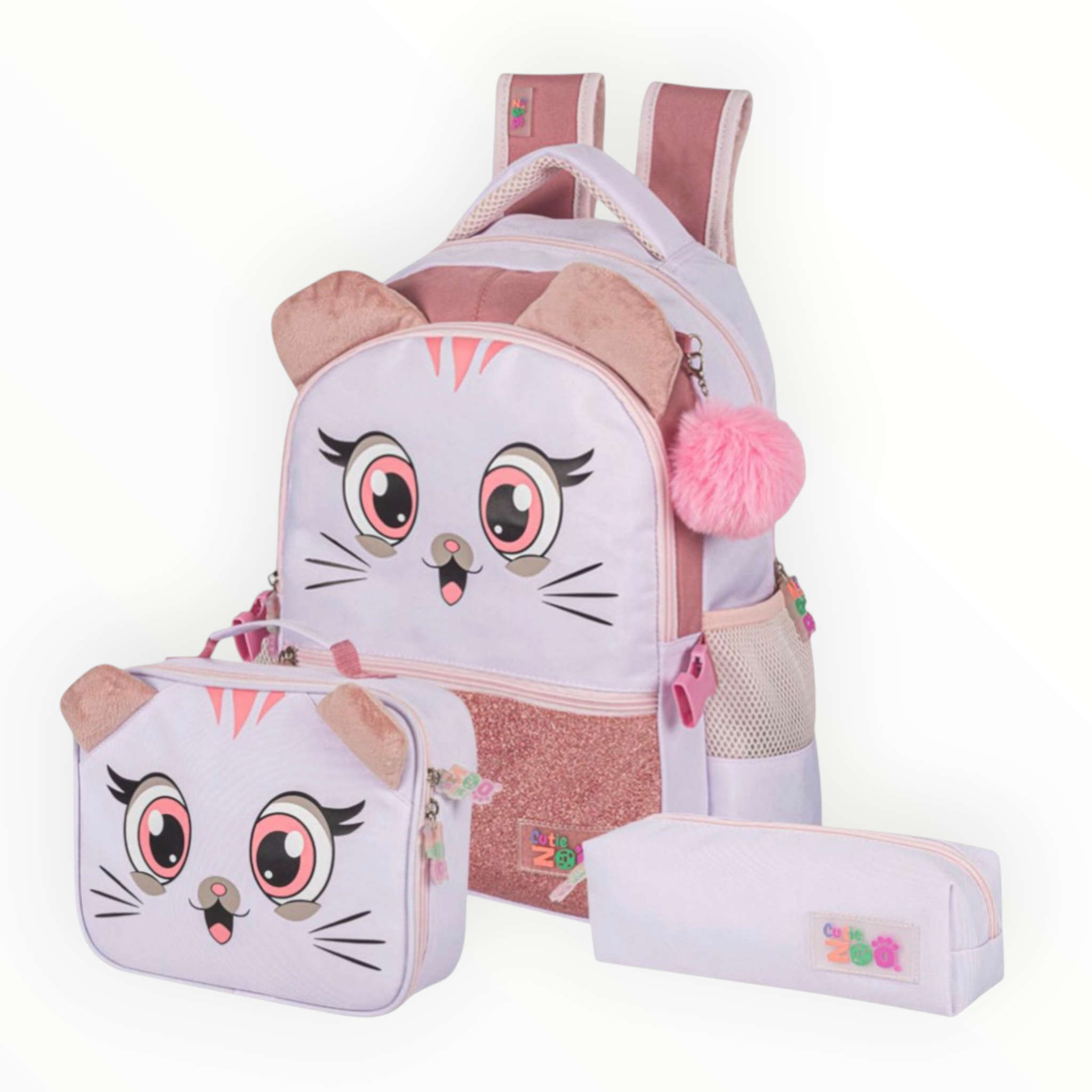 Set Escolar Cutie Zoo 3 Piezas Mochila + Lonchera + Lapicera 31x42x15 cm