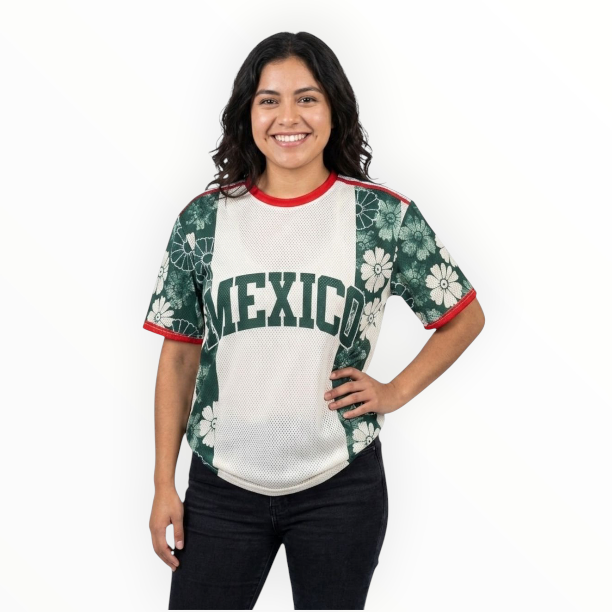 Jersey México Floral Playera Mujer De Malla Transpirable