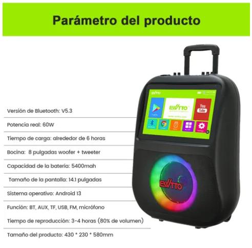 EWTTO Bocina Karaoke con Pantalla Táctil 14.1", WiFi y Bluetooth 5.3