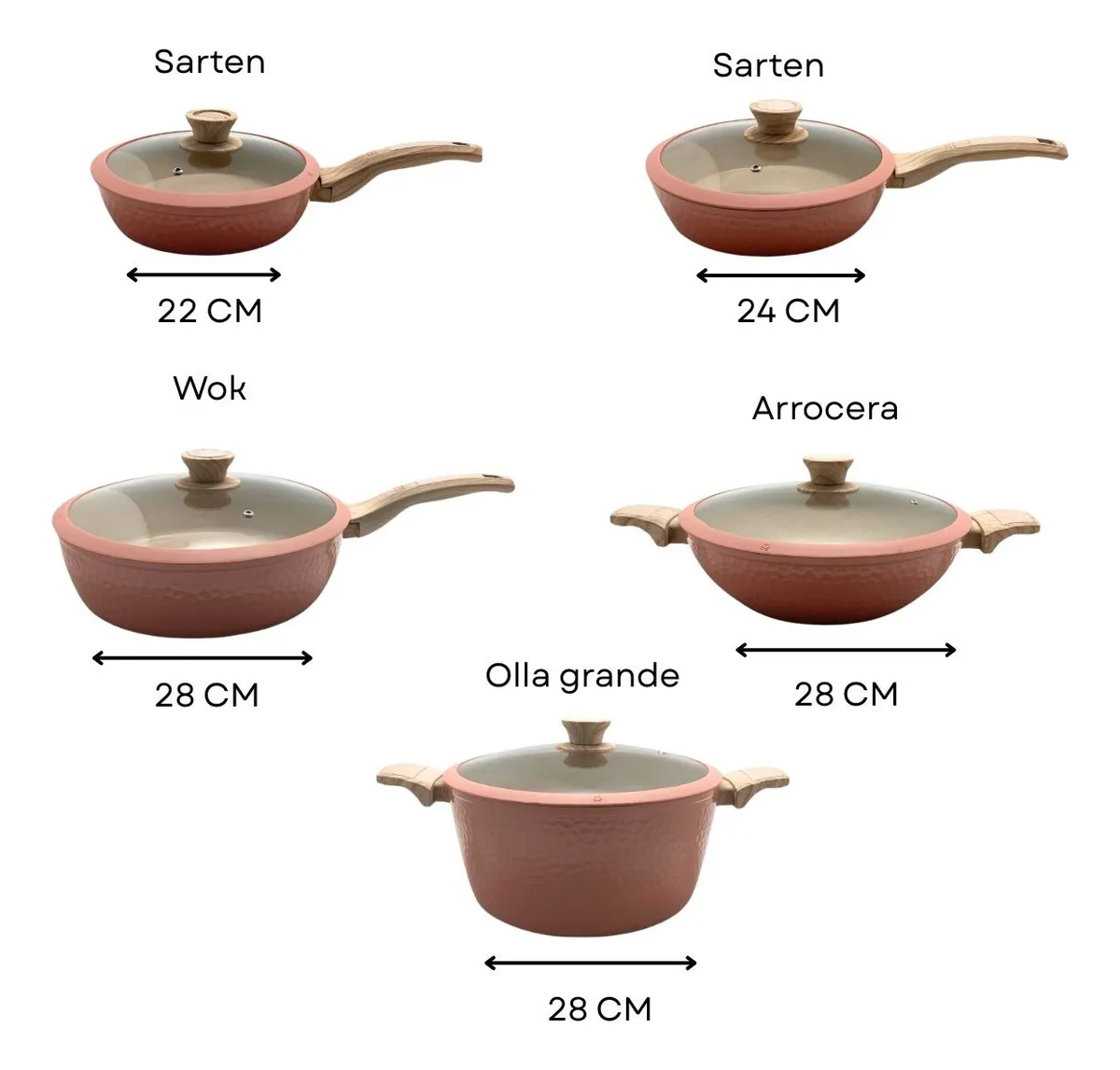 Batería De Cocina Rosa 10 Piezas Antiadherente Amartillada Rosa