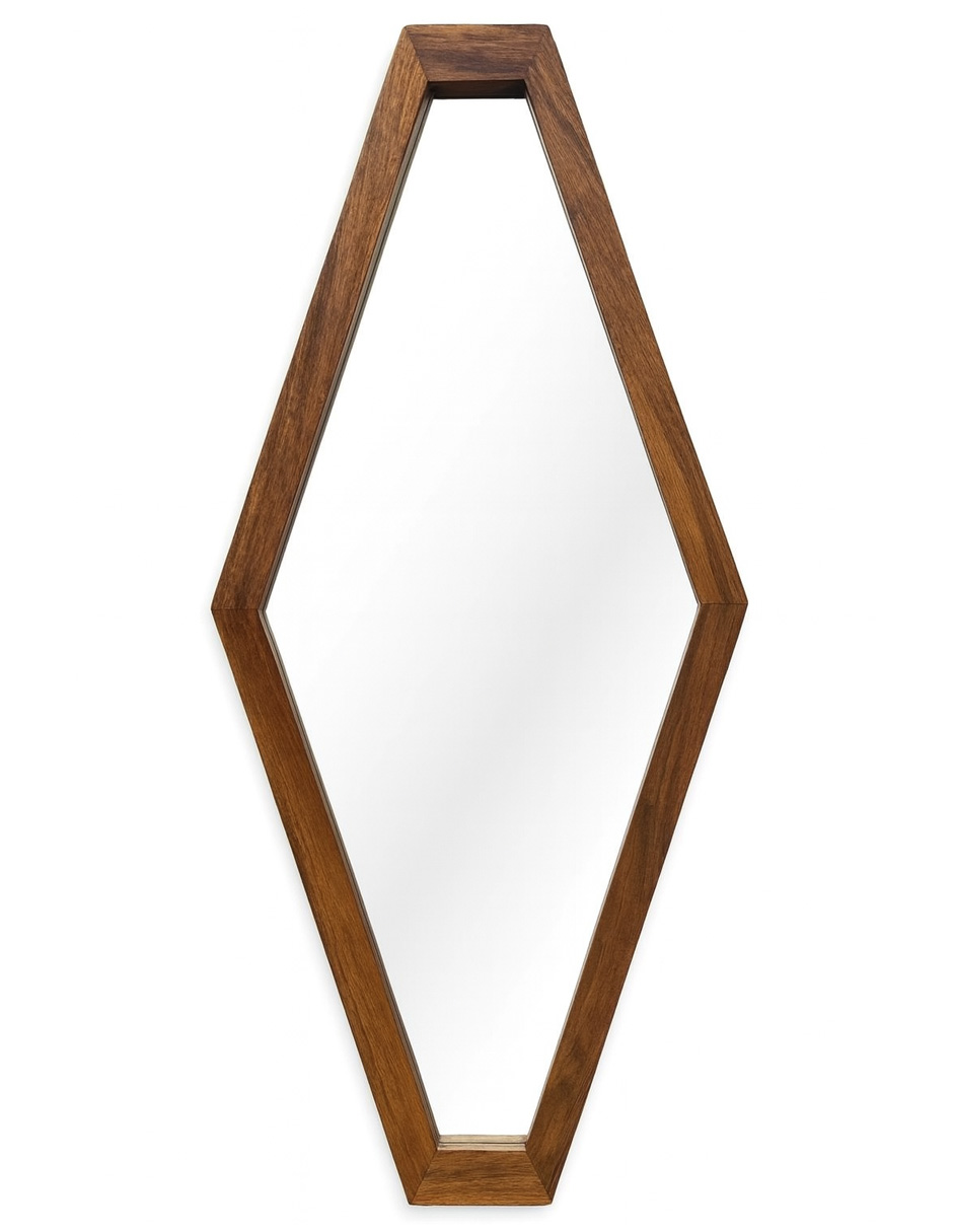 Espejo Decorativo en Forma de Diamante con Marco de Madera