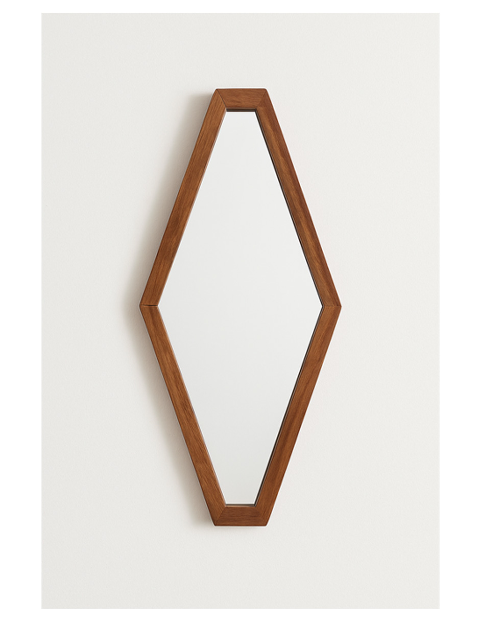 Espejo Decorativo en Forma de Diamante con Marco de Madera
