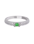 Churumbela de Oro Blanco 10k Fonelli Zirconias redondas de 1 mm y una central verde de 2.5 mm 10-ZV9131B