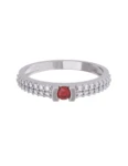 Churumbela de Oro Blanco 10k Fonelli Zirconias redondas de 1 mm y una central roja de 2.5 mm 10-ZR9131B
