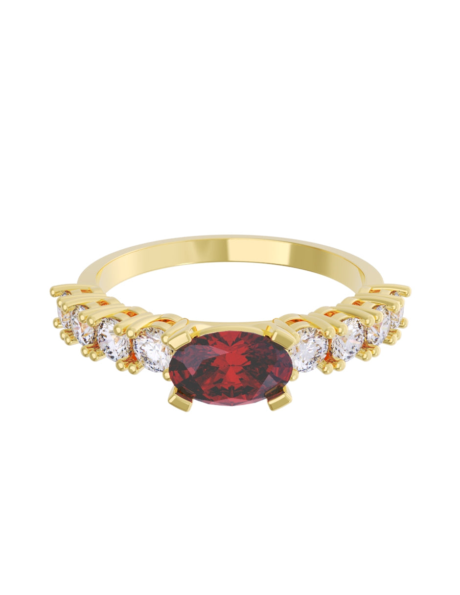 Churumbela de Oro Amarillo 10k Fonelli con Zirconias redondas de 2.5 mm y una central oval roja de 6 x 4 mm 10-ZR9190