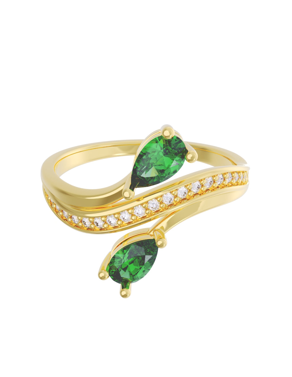 Churumbela de Oro Amarillo 10k Fonelli con Zirconias redondas de 1 mm y centrales pera verdes de 5 x 3 mm 10-ZV9193
