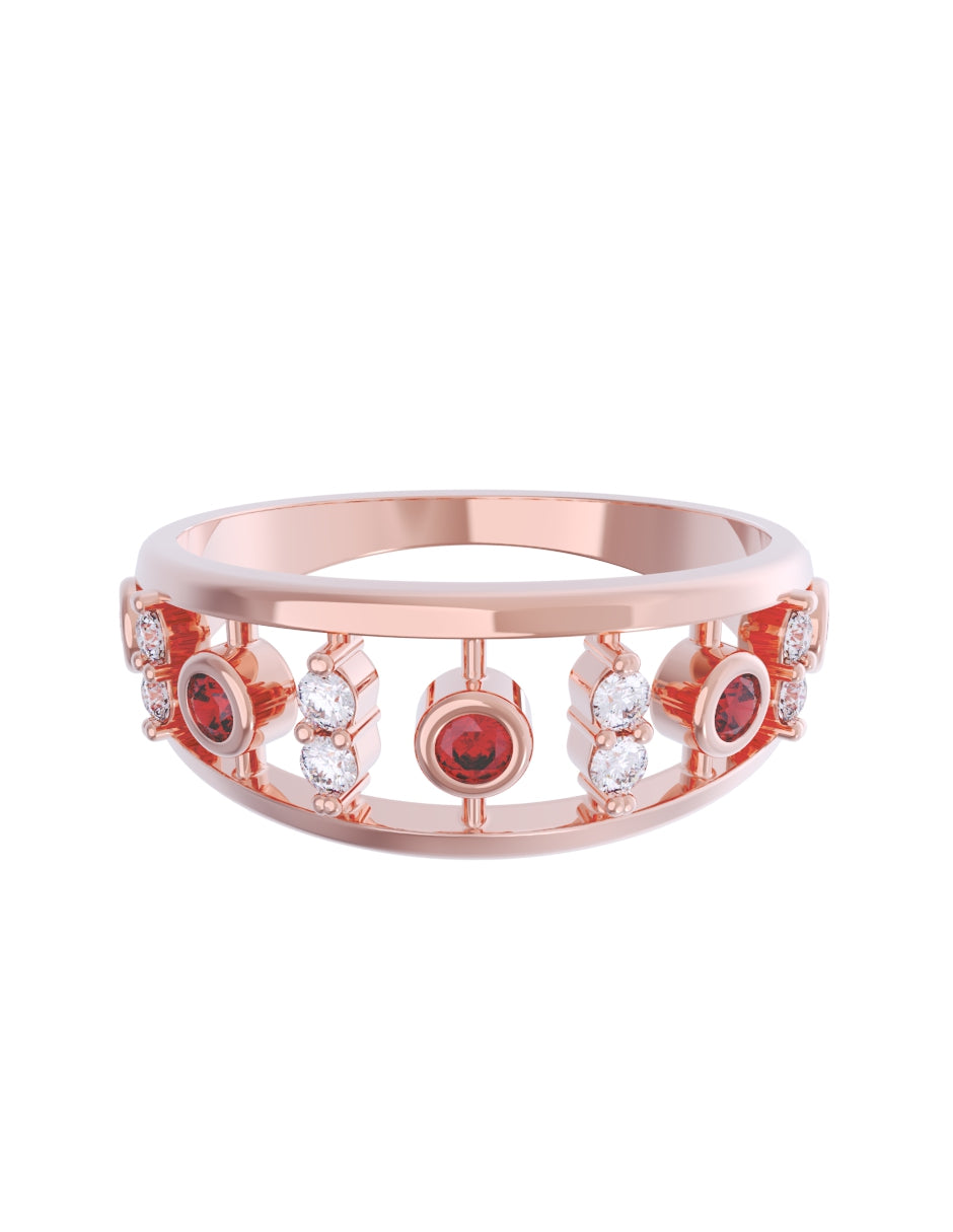 Churumbela de Oro Rosa 10k Fonelli con Zirconias redondas de 1.5 mm y rojas de 2 mm 10-ZR9185R